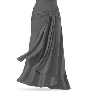 Pyramid Collection Gray Tie Faux Wrap Maxi Skirt